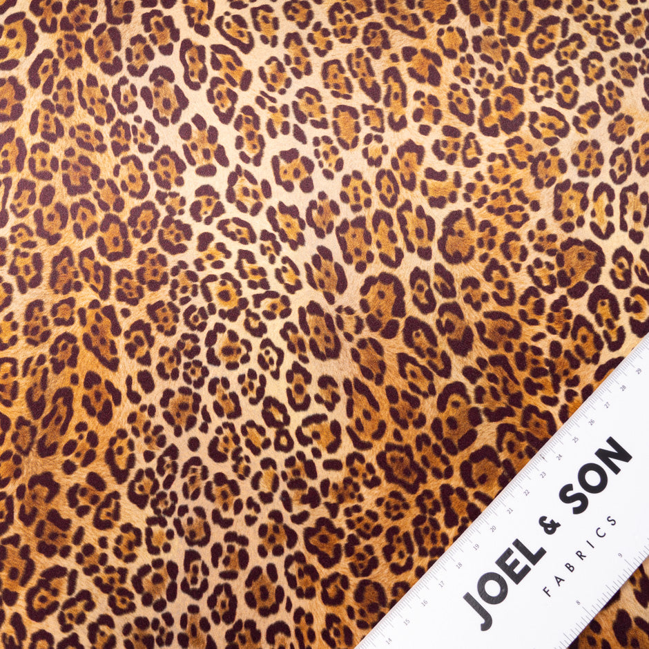 Brown Large Leopard Printed Pure Silk Satin