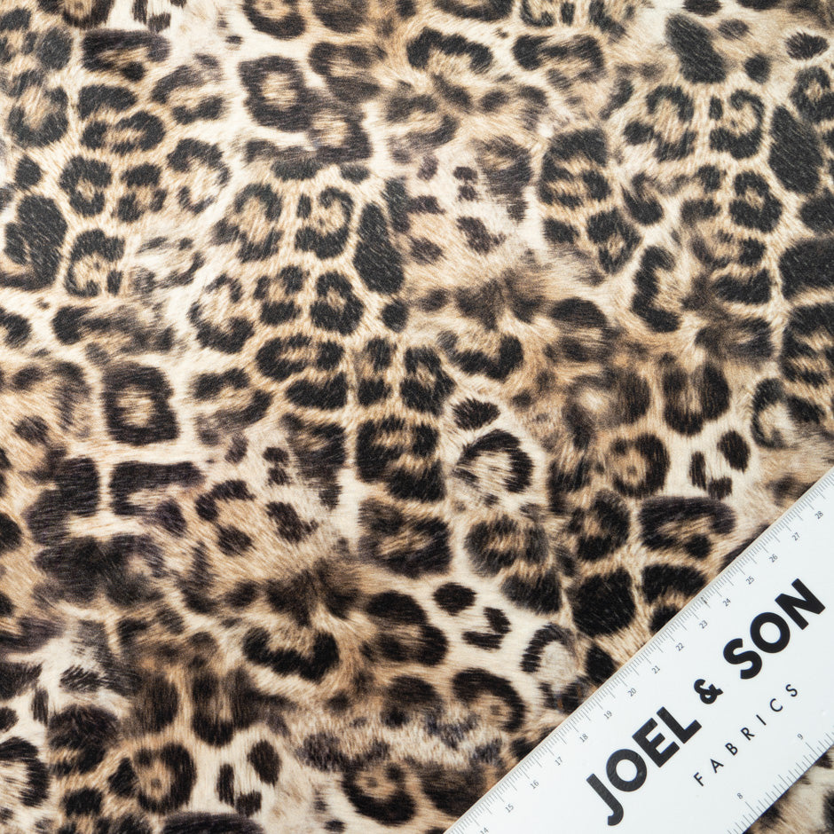 Beige & Dark Brown Leopard Printed Silk Satin