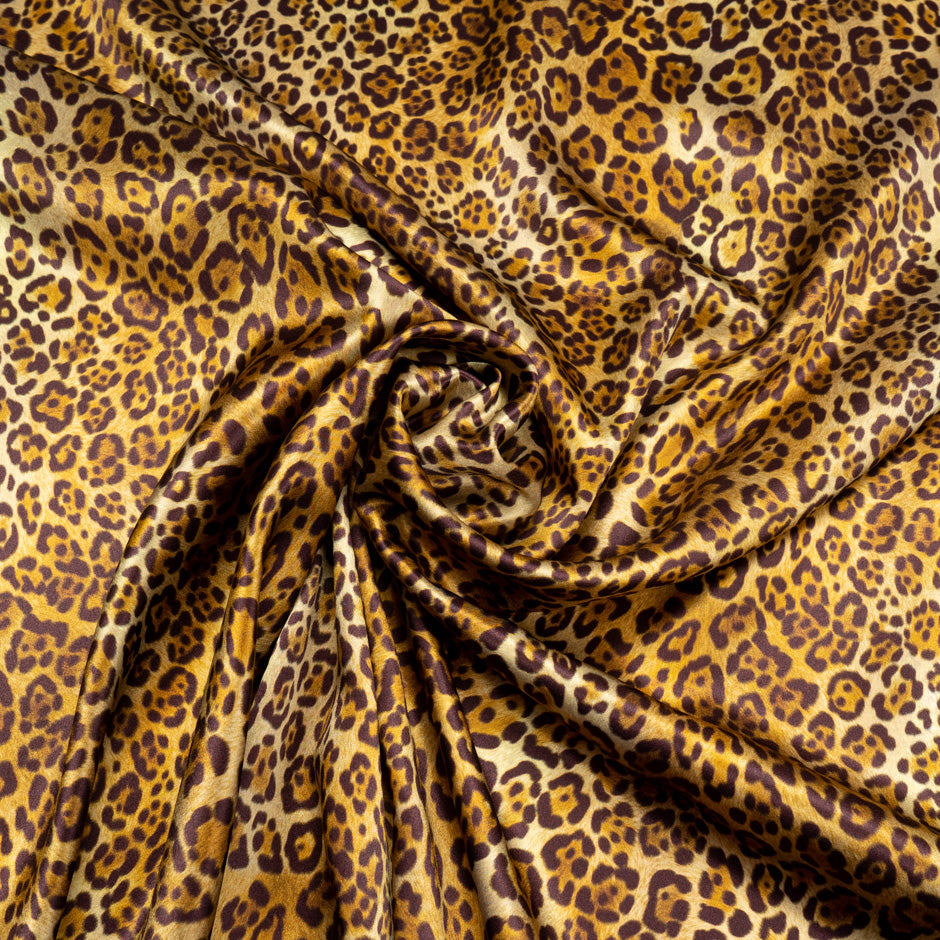 Chocolate Brown & Golden Leopard Printed Silk Satin