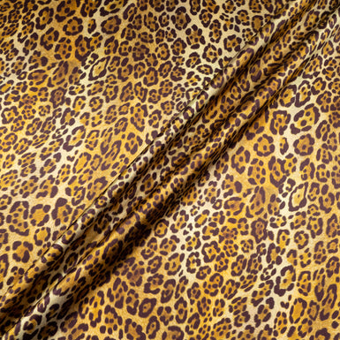 Chocolate Brown & Golden Leopard Printed Silk Satin