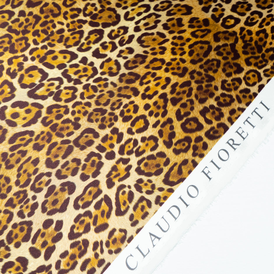 Chocolate Brown & Golden Leopard Printed Silk Satin