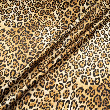Beige, Brown & Black Leopard Printed Silk Satin