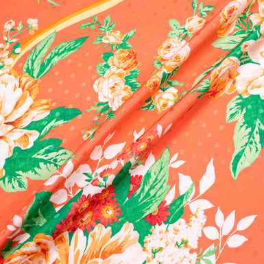 Floral Printed Peach Pure Silk Jacquard