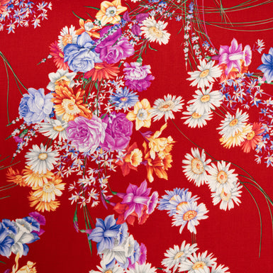 Multi Floral Printed Valentino Red Pure Wool Challis