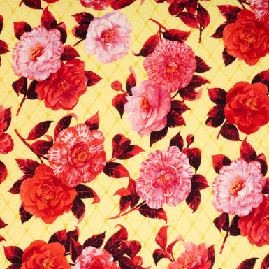 Bold Red & Pink Floral Printed Yellow Pure Wool