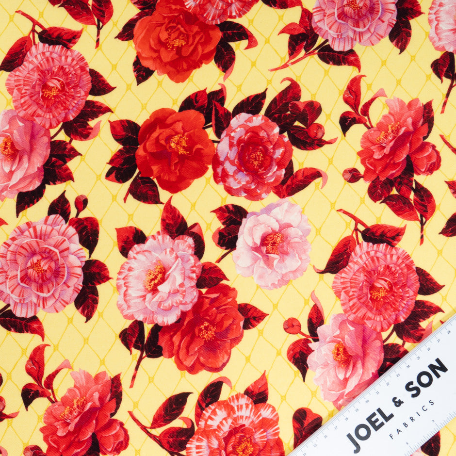 Bold Red & Pink Floral Printed Yellow Pure Wool