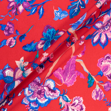 Purple & Blue Floral Printed Rich Red Pure Wool