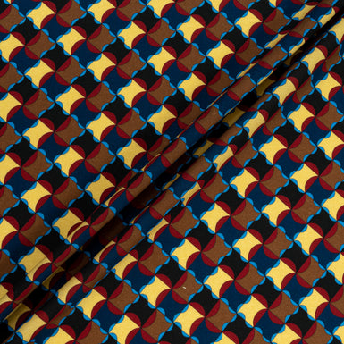 Brown, Black, Yellow Geo Printed Pure Wool