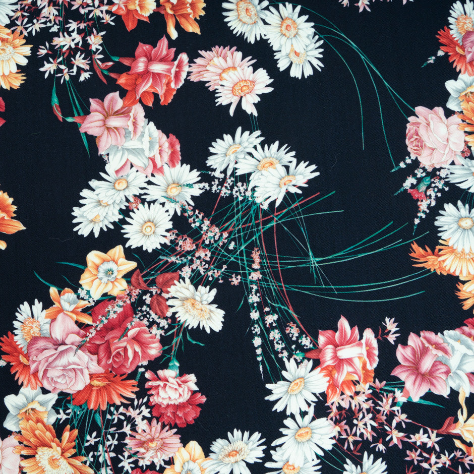 Wild Daisy Printed Midnight Blue Pure Wool (A 1m Piece)