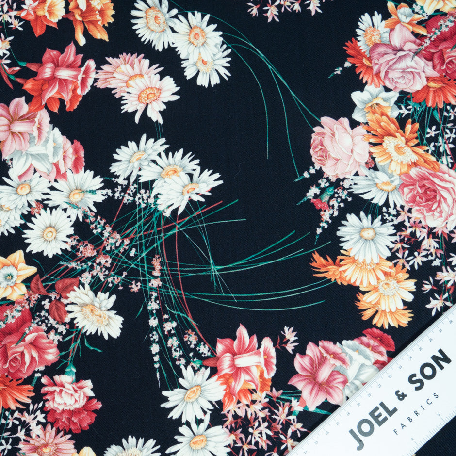 Wild Daisy Printed Midnight Blue Pure Wool (A 1m Piece)