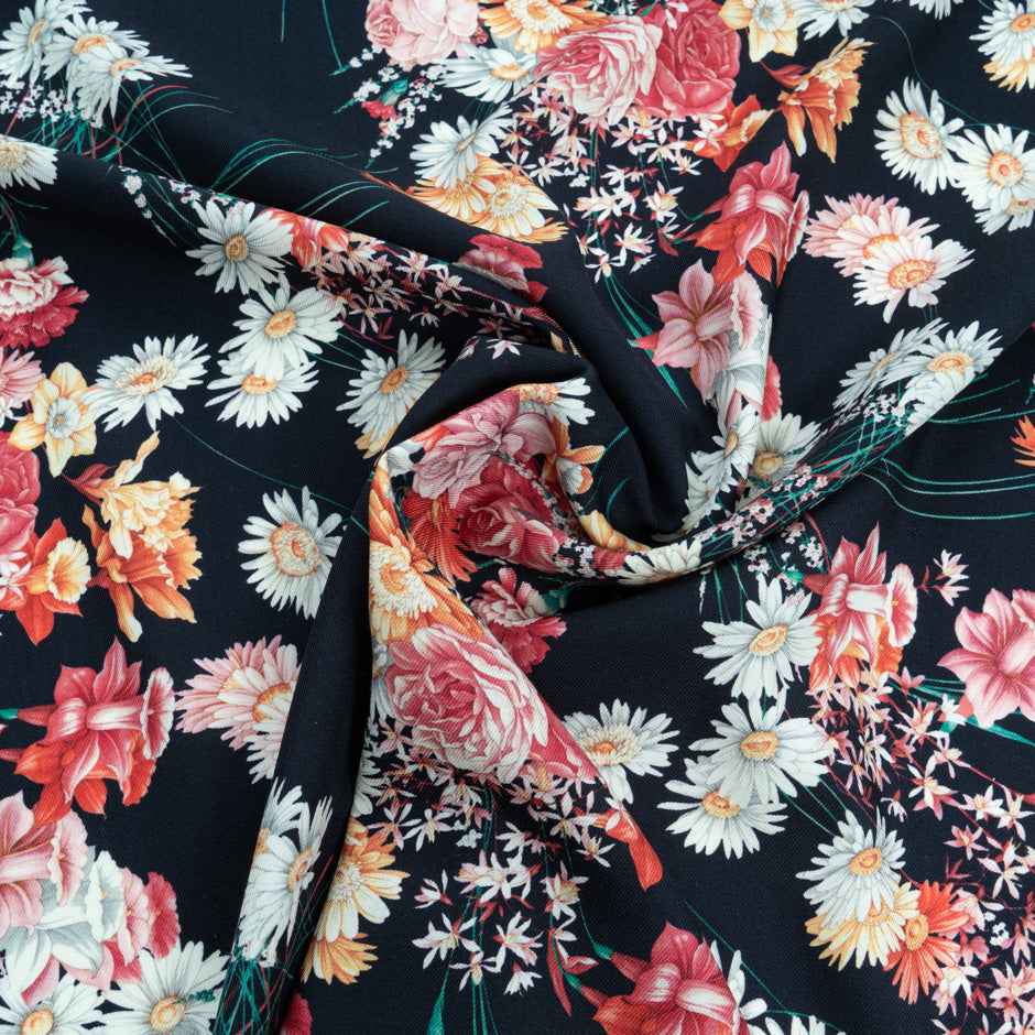 Wild Daisy Printed Midnight Blue Pure Wool (A 1m Piece)