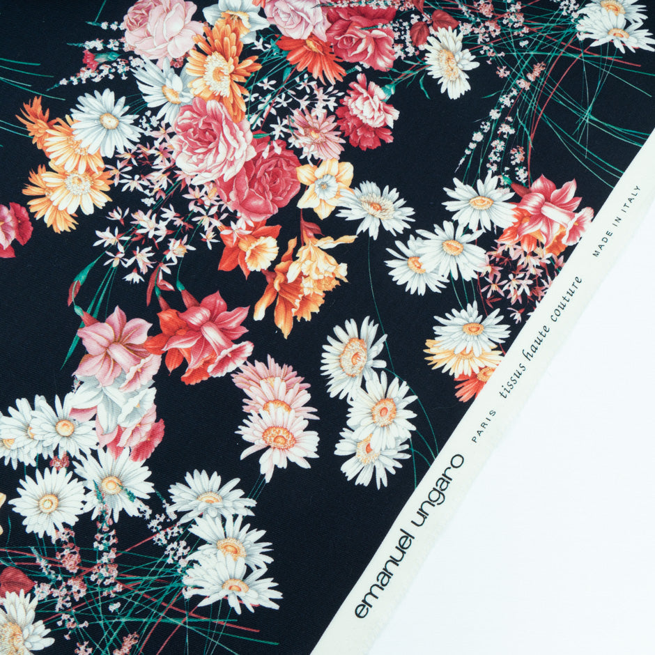 Wild Daisy Printed Midnight Blue Pure Wool (A 1m Piece)