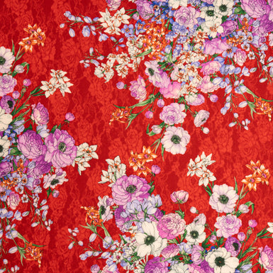 Wild Floral Printed Two-Tone Red Pure Wool