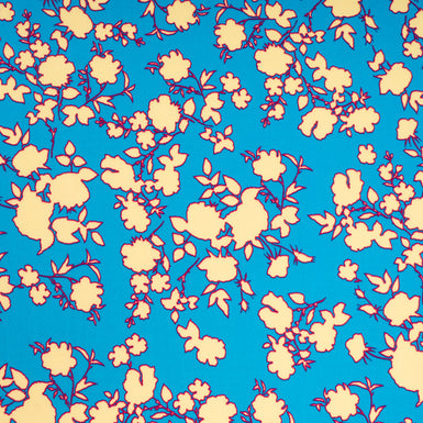 Vanilla Yellow Abstract Floral Printed Turquoise Pure Wool