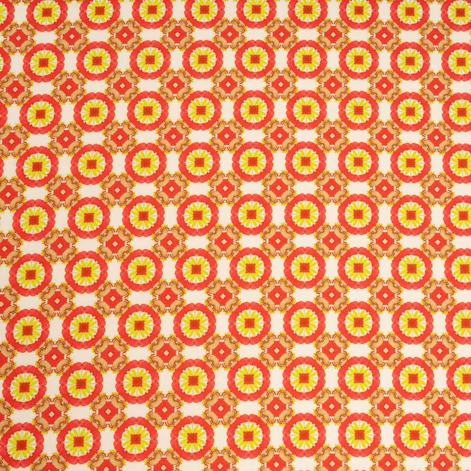 Pink & Lime Green Geo Printed Cream Wool/Silk Blend