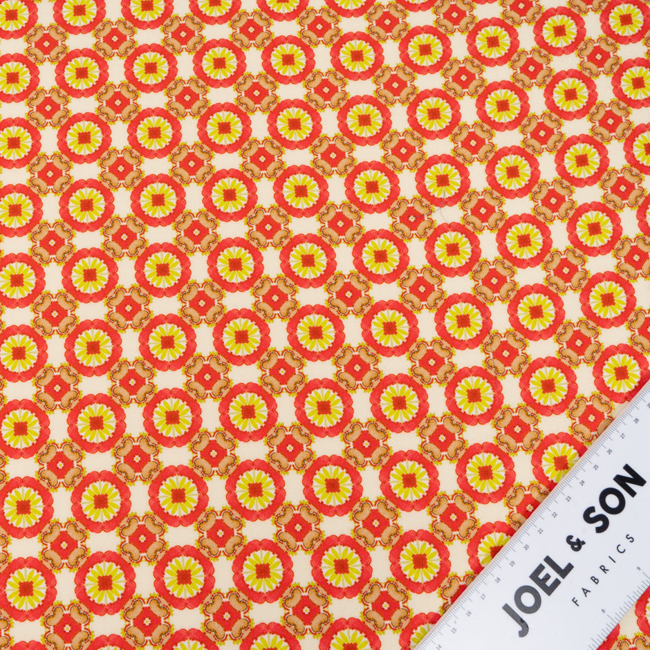 Pink & Lime Green Geo Printed Cream Wool/Silk Blend