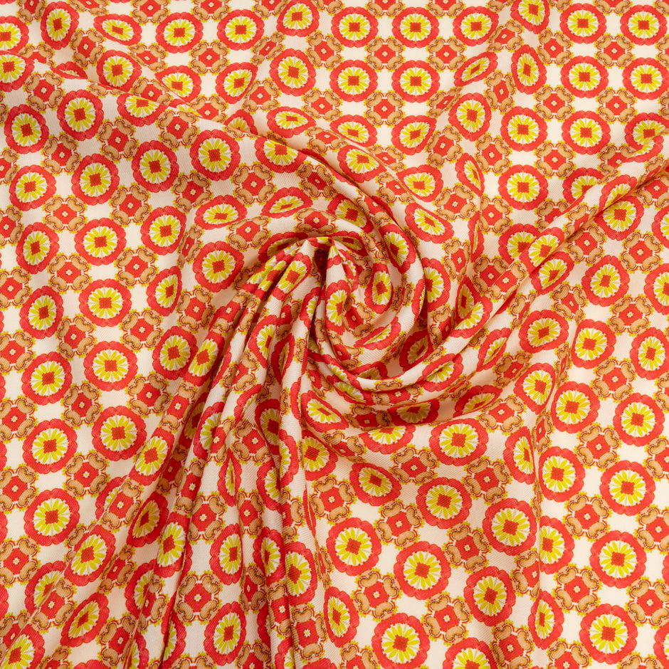 Pink & Lime Green Geo Printed Cream Wool/Silk Blend