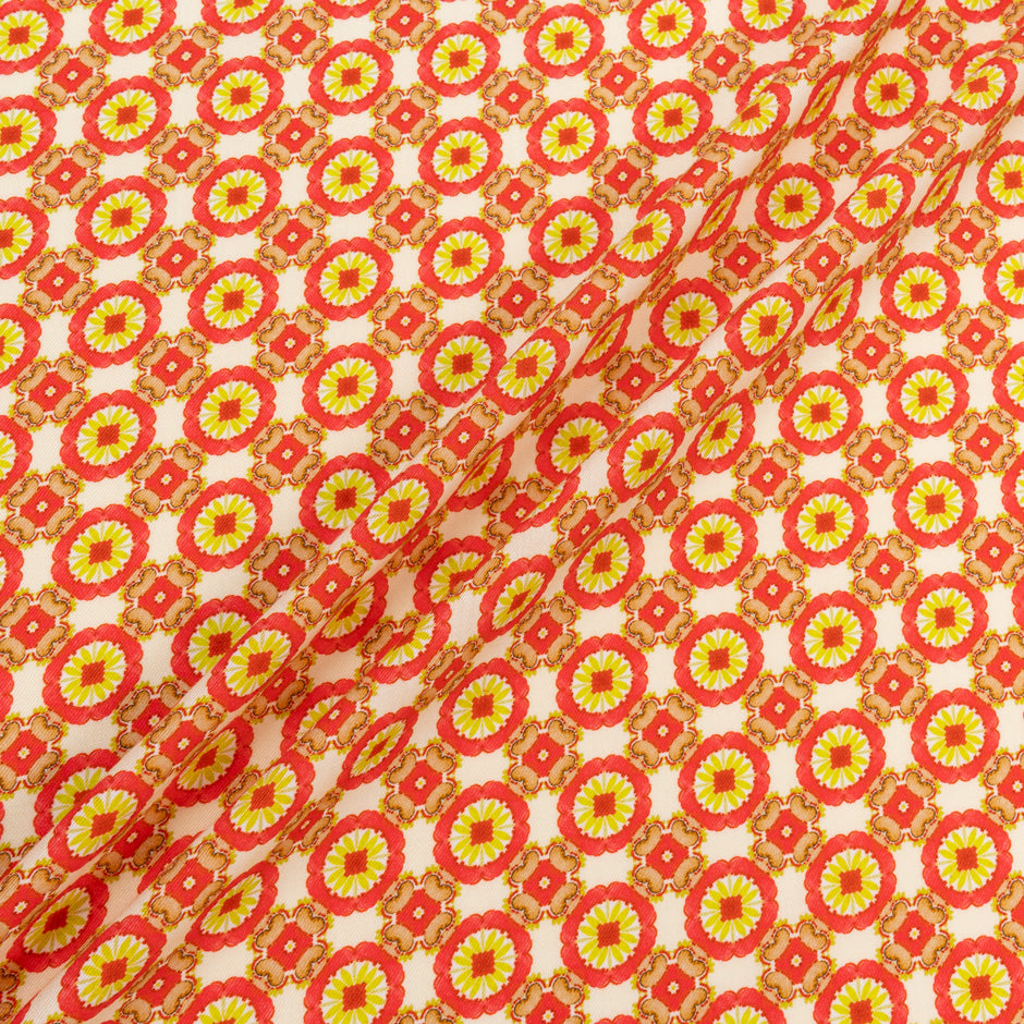 Pink & Lime Green Geo Printed Cream Wool/Silk Blend