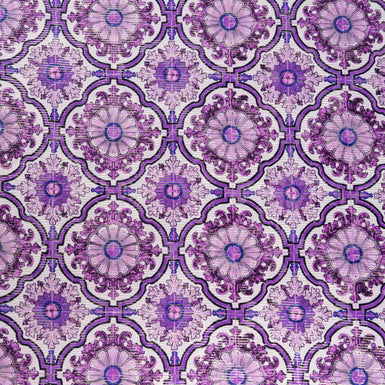 Purple Geometric Print Lame Striped Silk