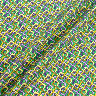 Yellow & Purple Geo Squares Printed Green Cotton