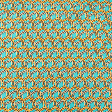 Geometric Circle Printed Turquoise Cotton