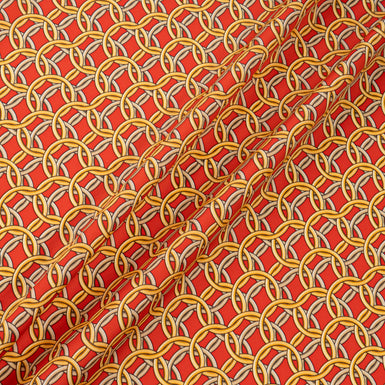 Geometric Circle Printed Bright Red Pure Cotton