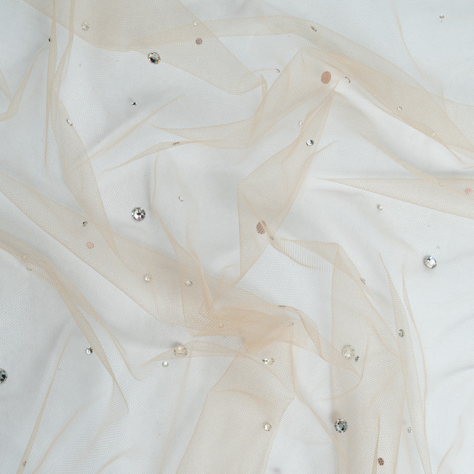 Soft Beige Swarovski Stoned Fine Tulle
