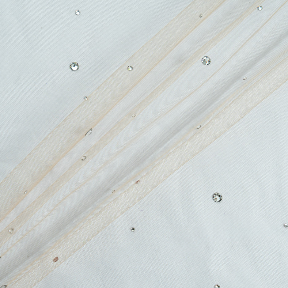 Soft Beige Swarovski Stoned Fine Tulle