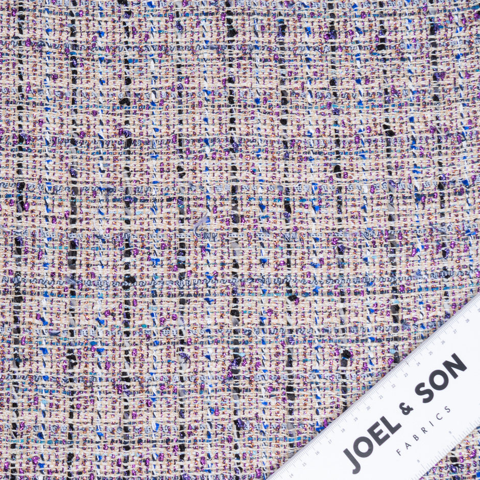 Blue & Purple Metallic Cotton Blend Bouclé