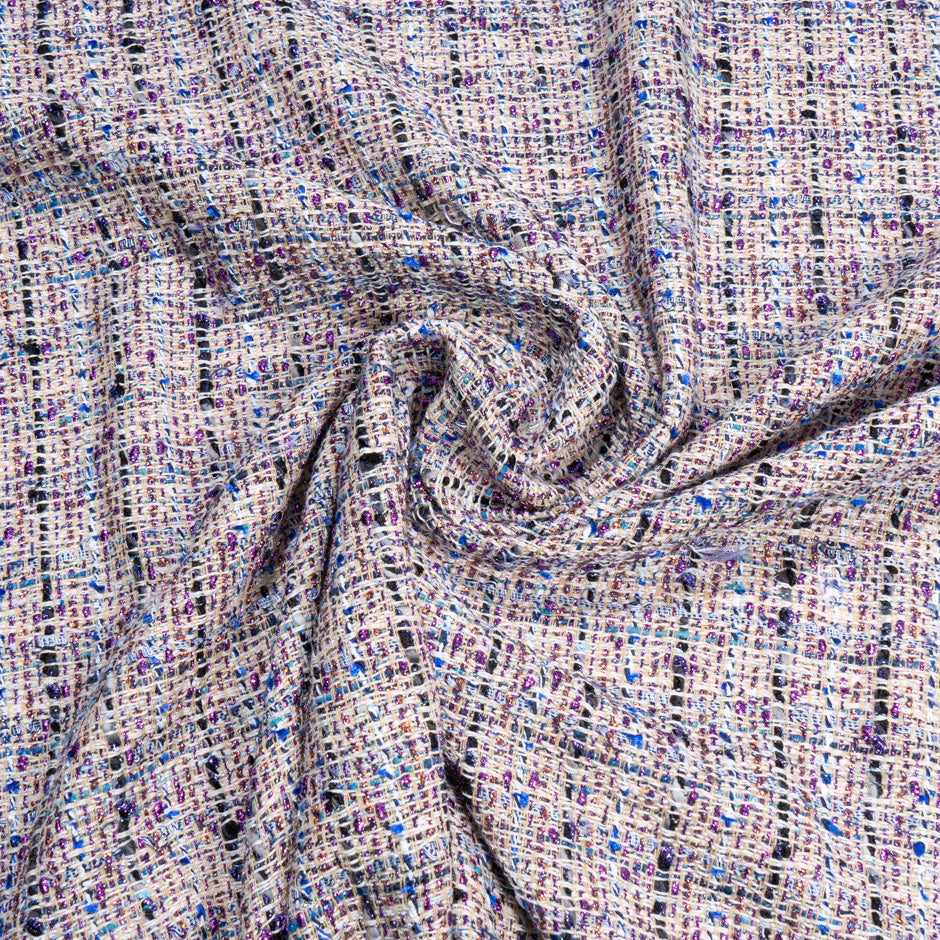 Blue & Purple Metallic Cotton Blend Bouclé