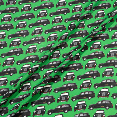 Black Taxi Cab Printed Emerald Green Silk Crêpe de Chine