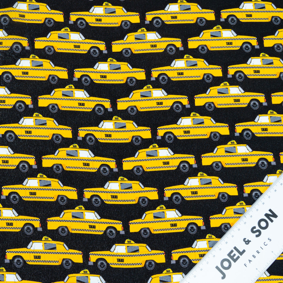 Yellow Taxi Cab Printed Black Silk Crêpe de Chine