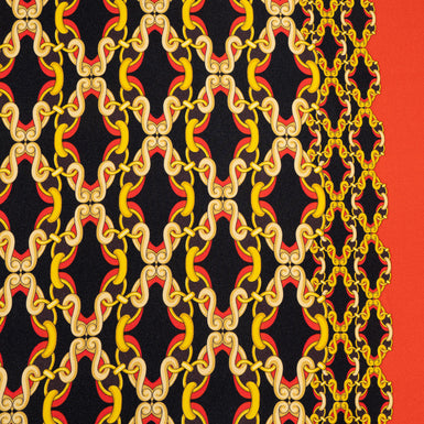 Yellow & Red Geo Link Printed Black Silk Twill