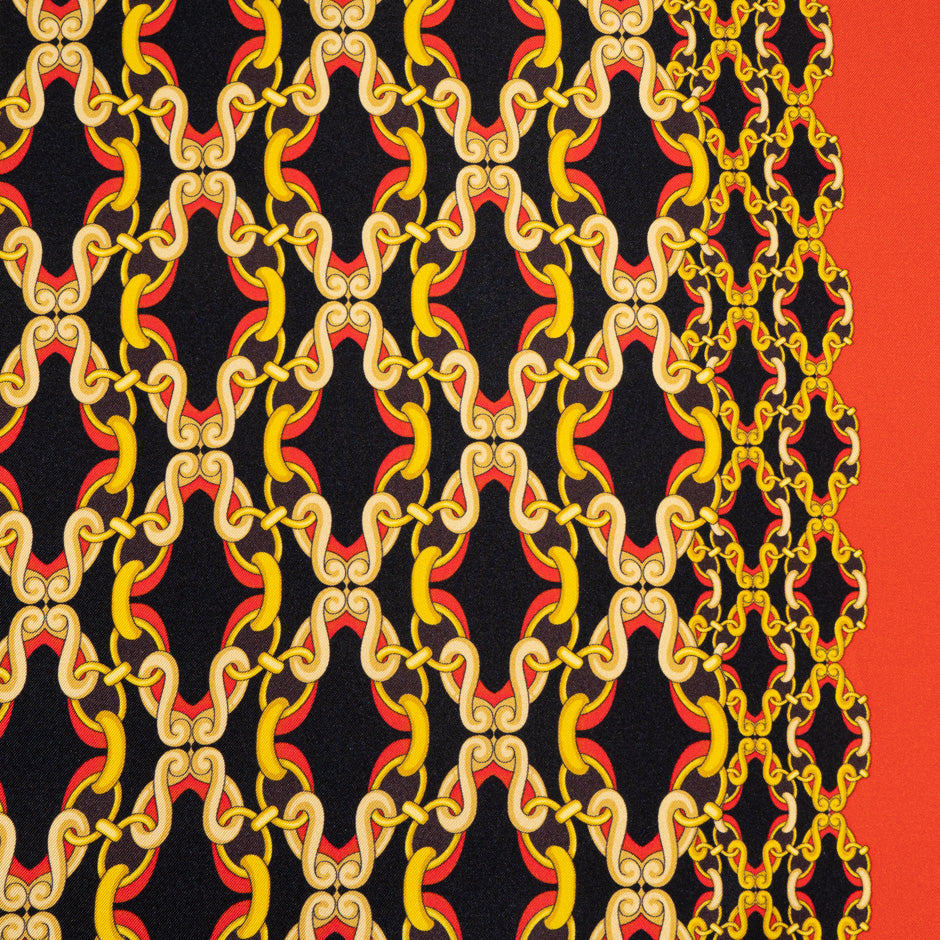 Yellow & Red Geo Link Printed Black Silk Twill (A 1.70m Piece)
