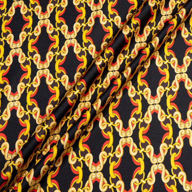Yellow & Red Geo Link Printed Black Silk Twill (A 1.70m Piece)
