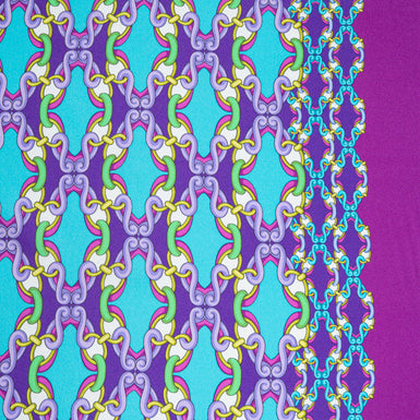 Purple & Turquoise  Geo Link Printed Silk Twill