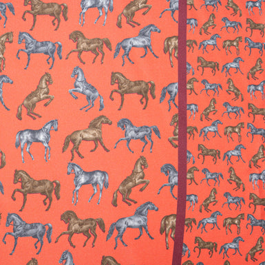 Horse Printed Soft Red Pure Silk Twill