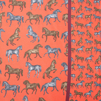 Horse Printed Soft Red Pure Silk Twill (A 1m Piece)