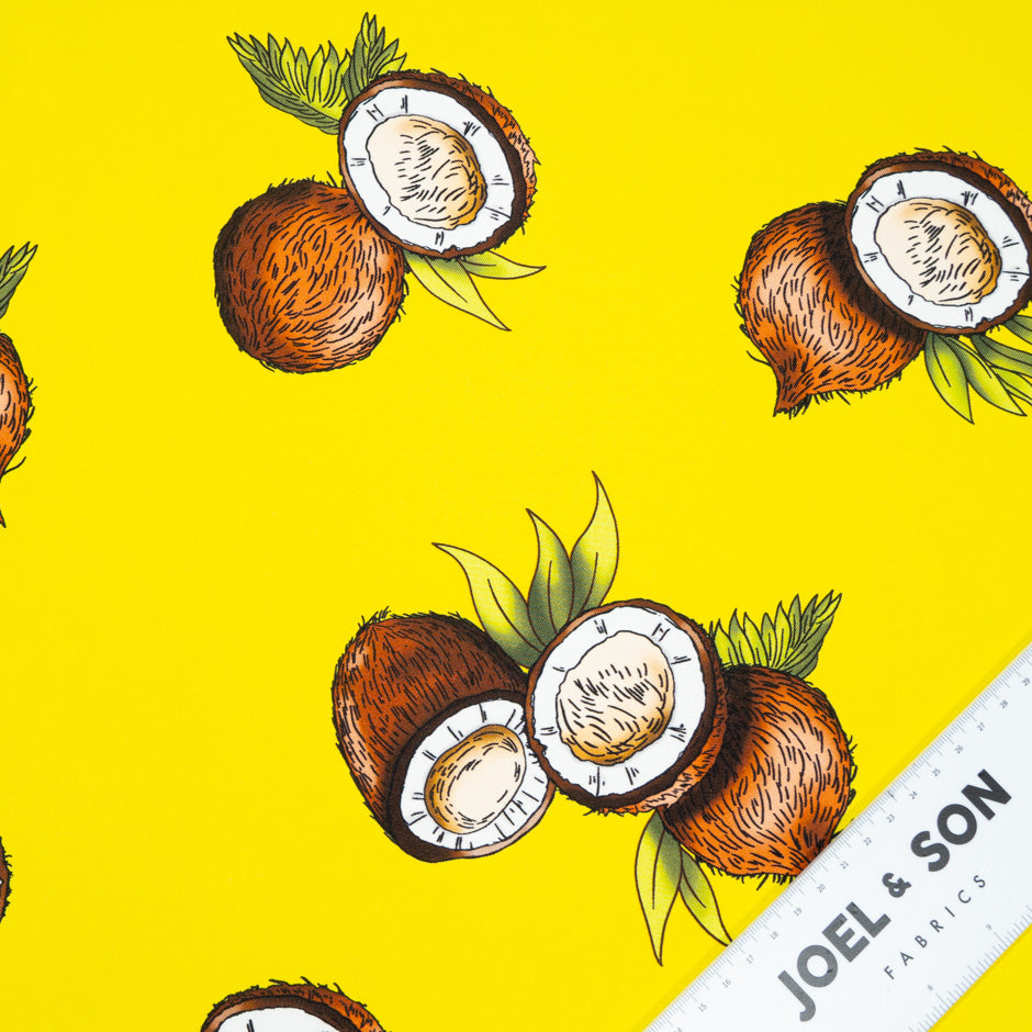 Coconut Printed Canary Yellow Pure Silk Twill