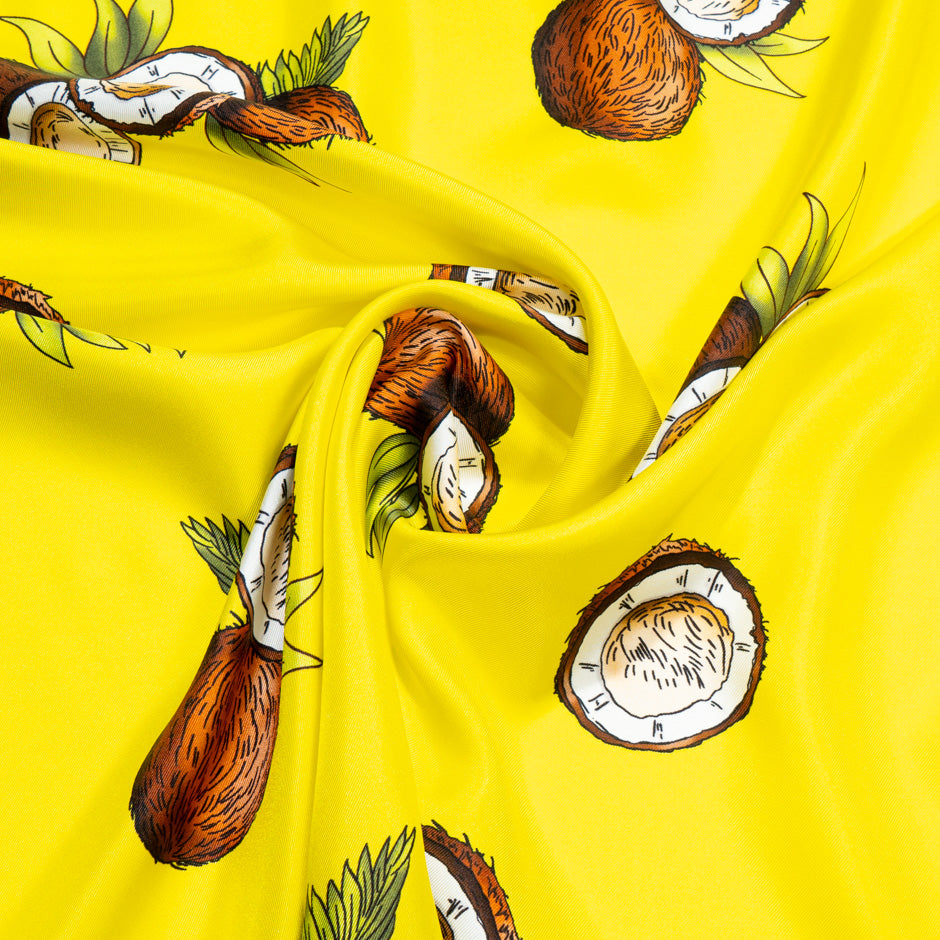Coconut Printed Canary Yellow Pure Silk Twill