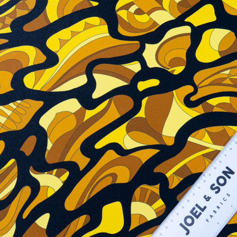 Mustard Yellow & Black Abstract Printed Silk Blend Jersey