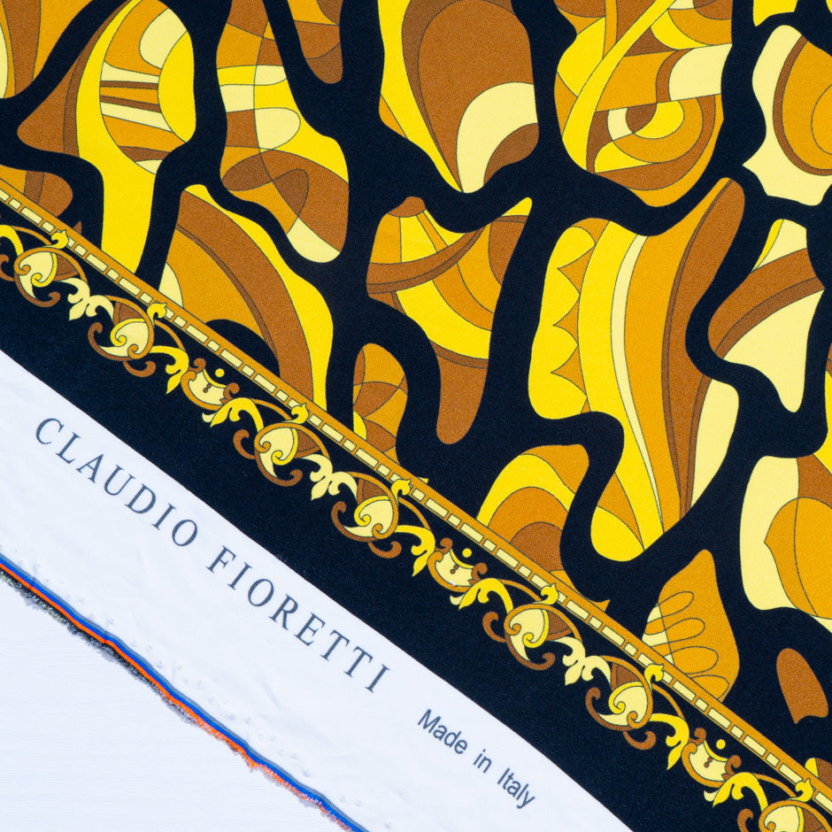 Mustard Yellow & Black Abstract Printed Silk Blend Jersey