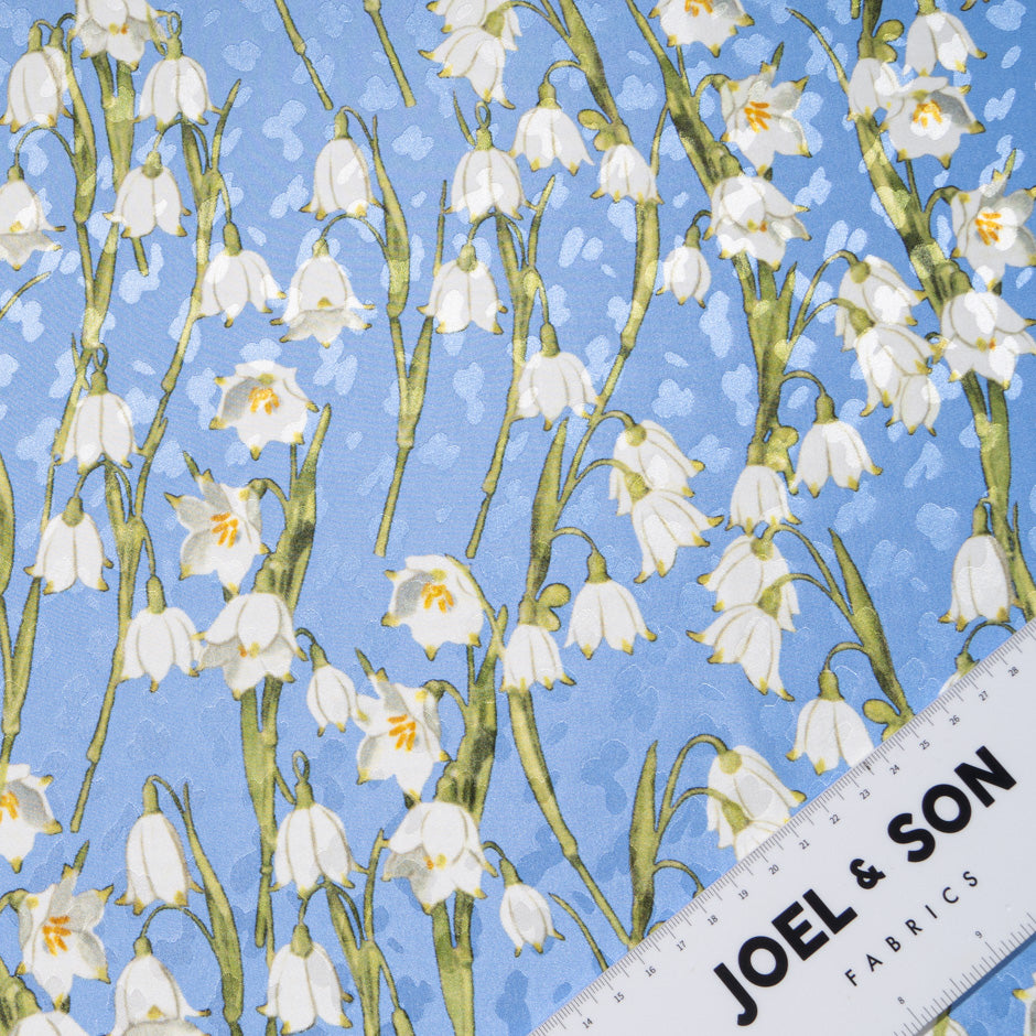 White Snow Drop Sky Blue Silk Jacquard