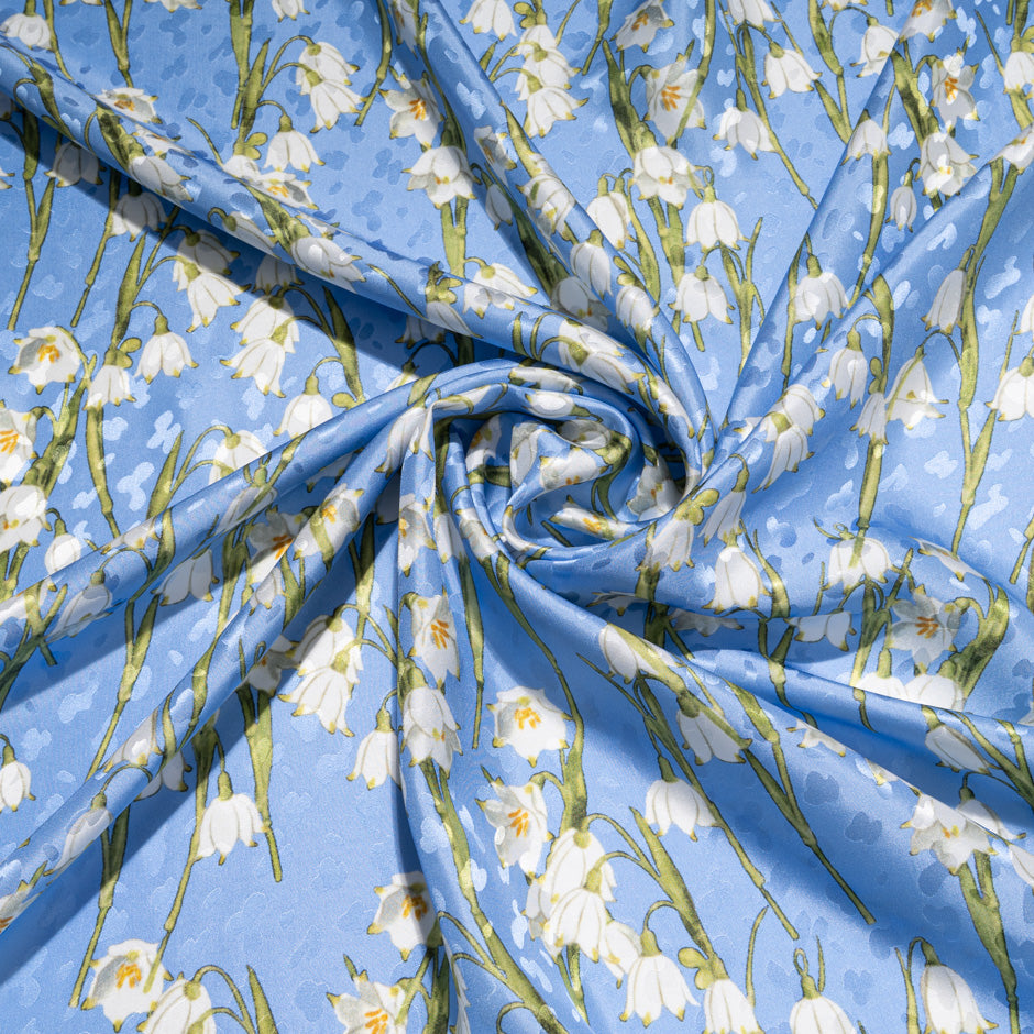 White Snow Drop Sky Blue Silk Jacquard