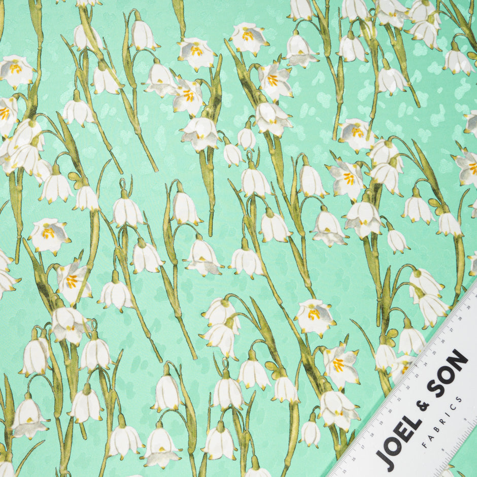White Lily of the Valley Printed Mint Green Silk Jacquard