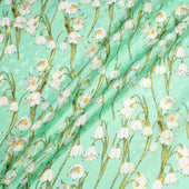 White Lily of the Valley Printed Mint Green Silk Jacquard (An 80cm Piece)