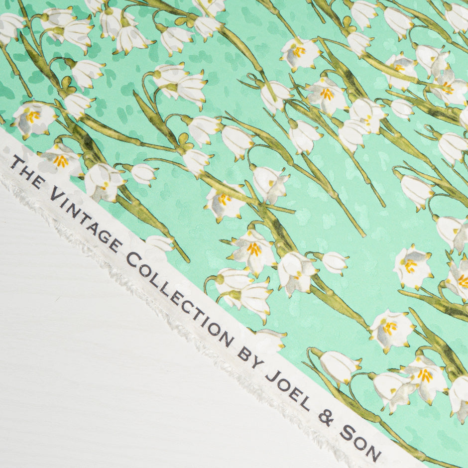 White Lily of the Valley Printed Mint Green Silk Jacquard