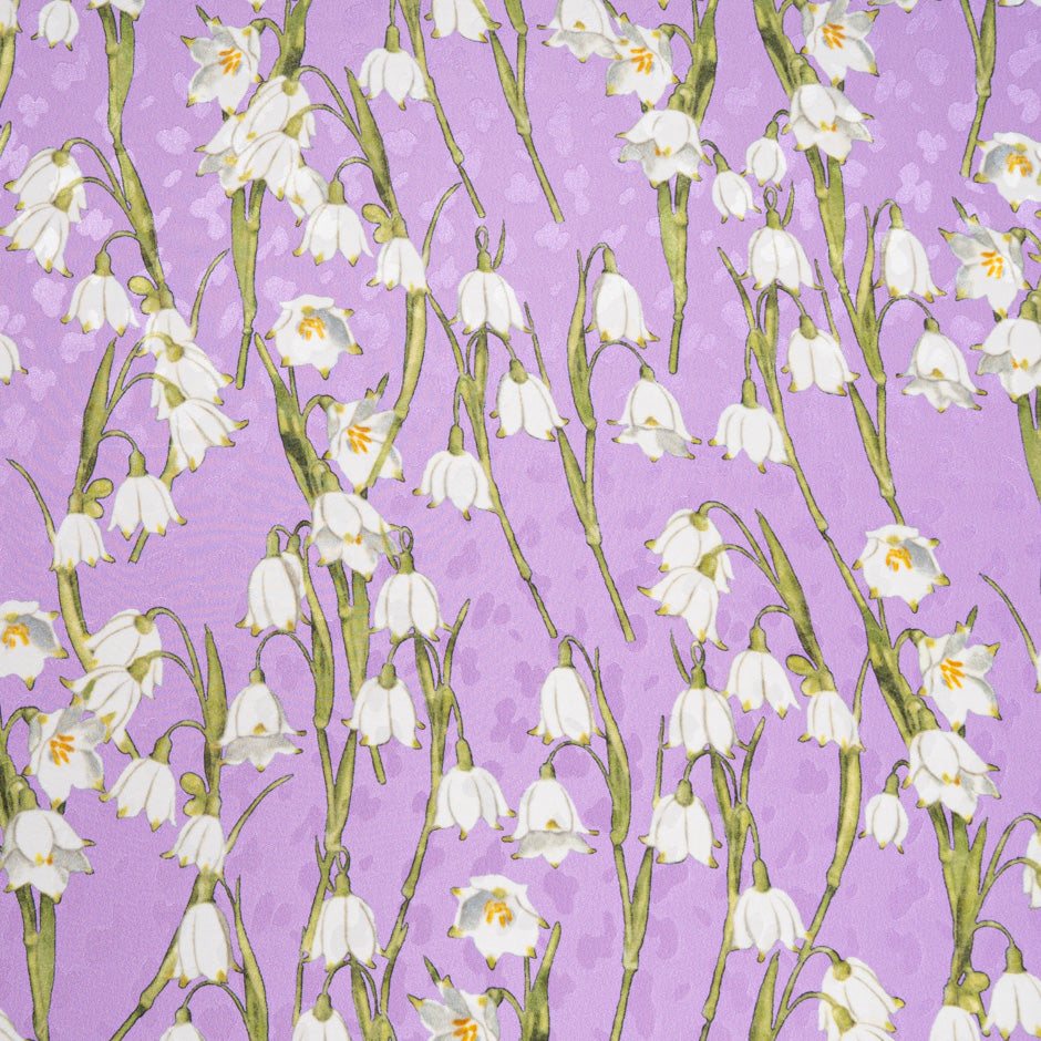 White Lily of the Valley Printed Lilac Silk Jacquard