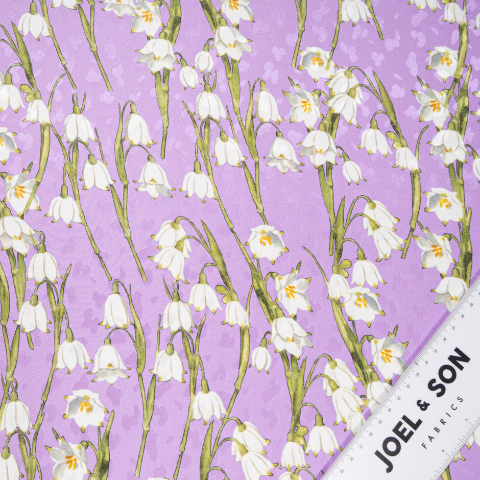 White Lily of the Valley Printed Lilac Silk Jacquard