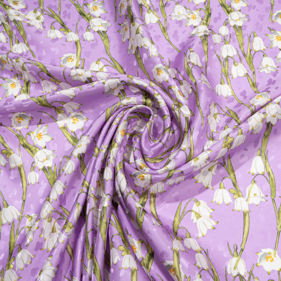 White Lily of the Valley Printed Lilac Silk Jacquard